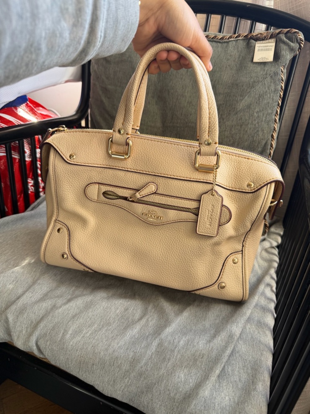 Coach Pebbled Leather Satchel in Cream with Gold Hardware - Picture 5 of 13